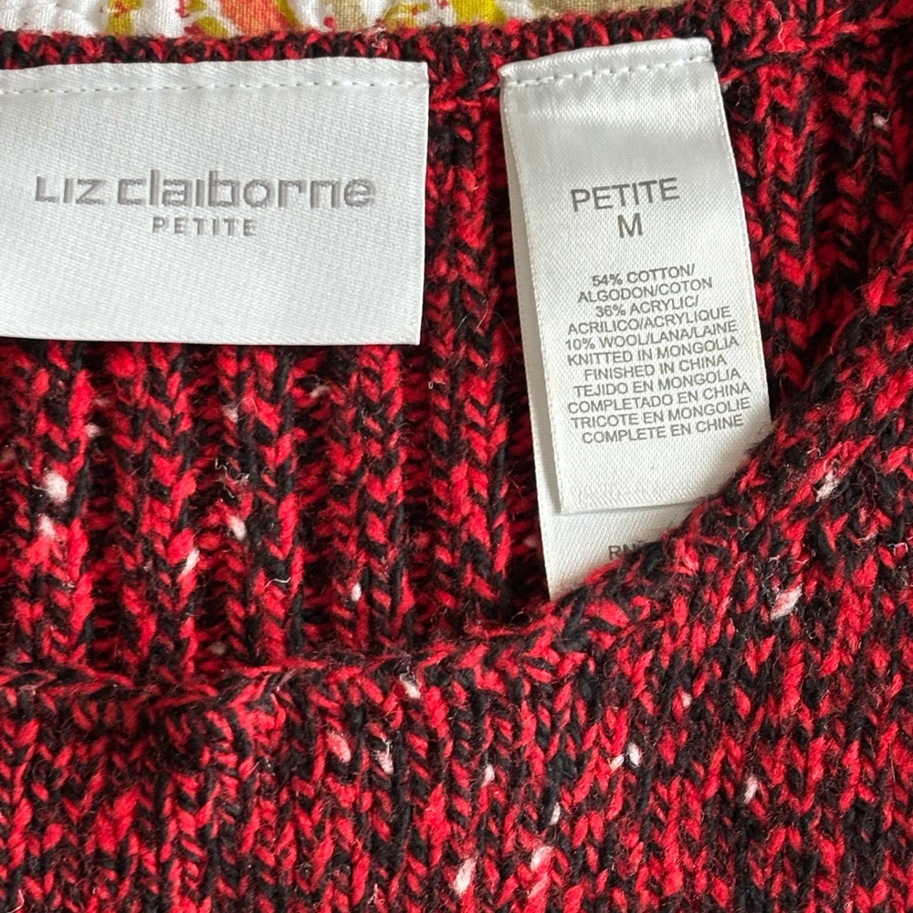 EUC Striking Red  and Black Cotton Crew Neck Sweater with White Flecks.